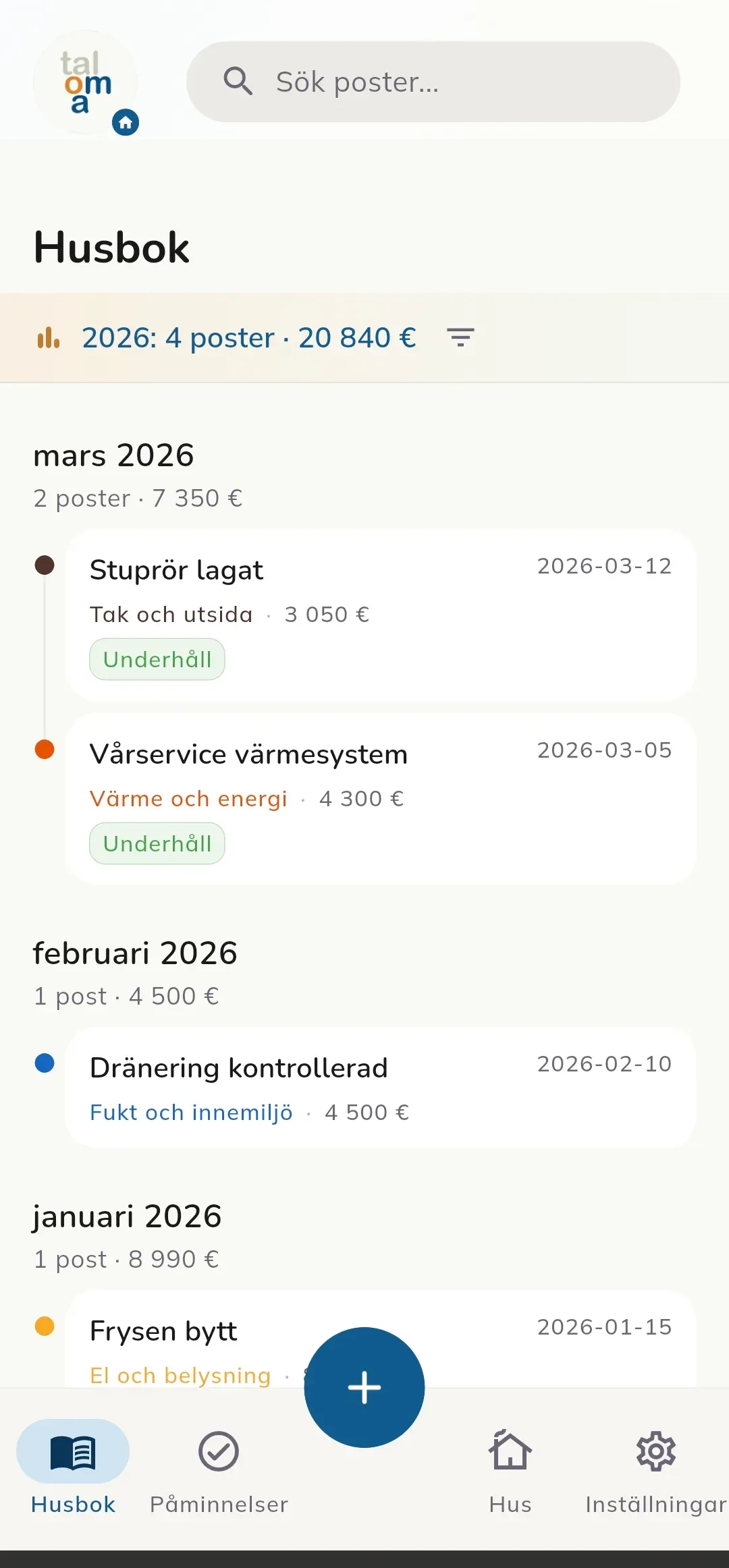 Husboksvyn i Taloma-appen